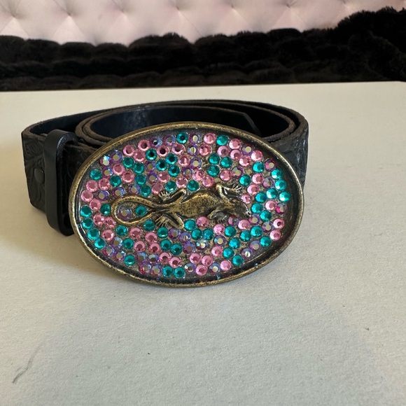 Vintage Y2K Swarovski Crystal & Leather Belt Deadstock main image 6